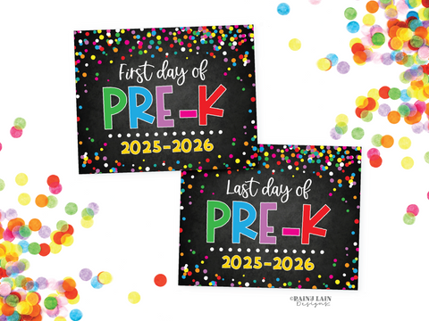 First Day of Pre-K School Sign Set, Last Day, Downloadable Back to School Sign, 1st Day of Homeschool, Photo Frame, Picture Sign