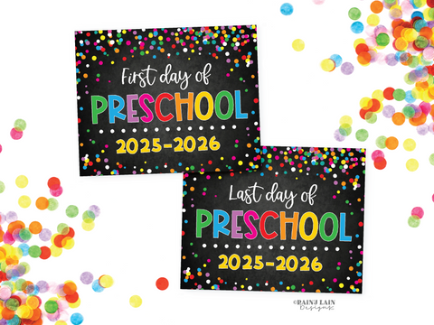 First Day of Preschool School Sign Set, Last Day, Downloadable Back to School Sign, 1st Day of Homeschool, Photo Frame, Picture Sign