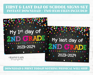 First and Last Day of 2nd Grade Sign Set Second Grade Back to School Chalkboard Printable First Day of School 1st Day Last Day Confetti