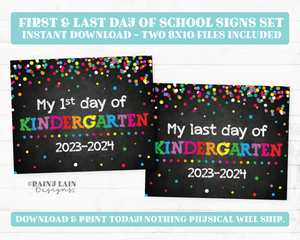 First and Last Day of Kindergarten Sign Set Back to School Chalkboard Printable First Day of School 1st Day Kindergarten Last Day Confetti