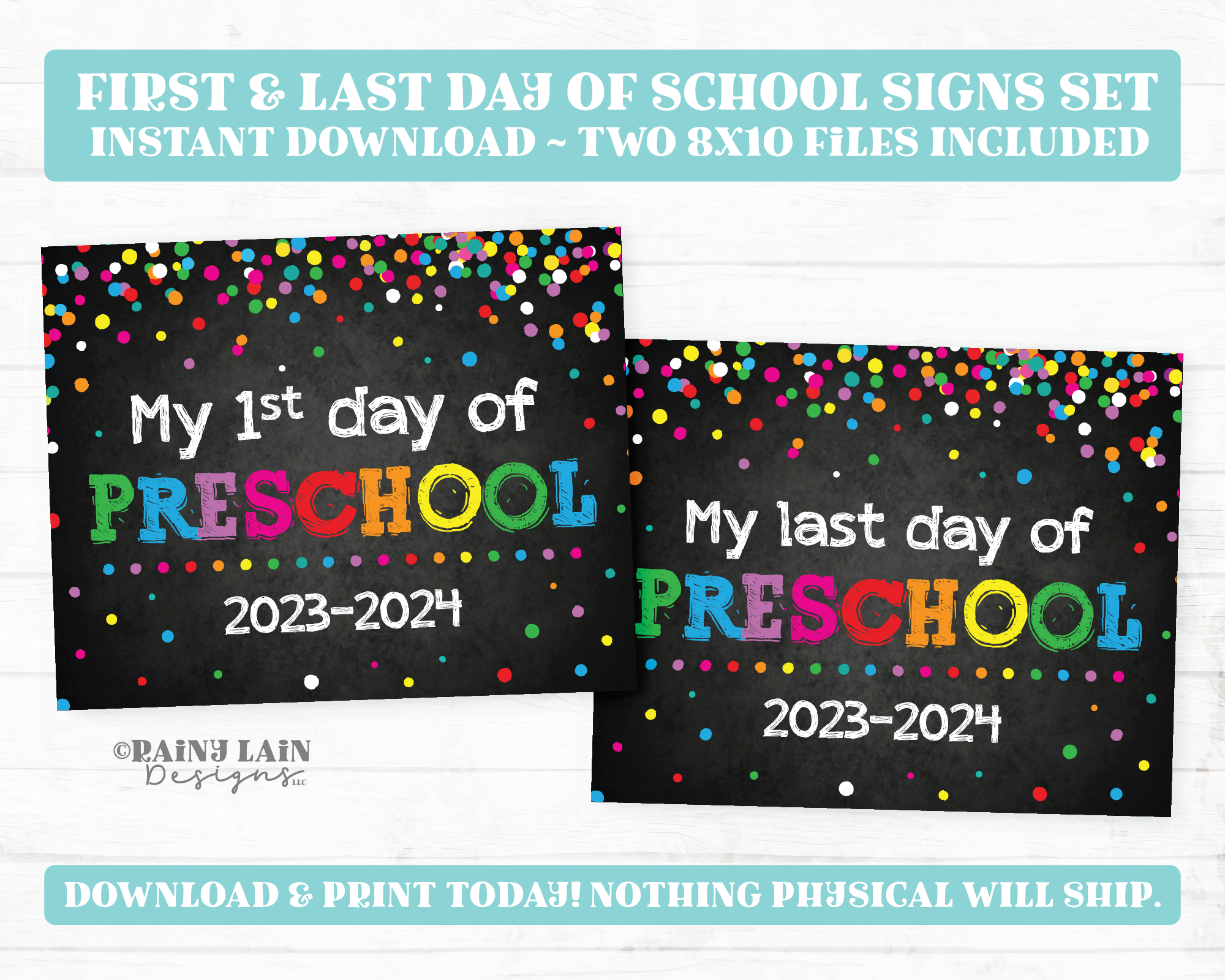 First and Last Day of Preschool Sign Set Back to School Chalkboard Printable First Day of School 1st Day Preschool Last Day Confetti