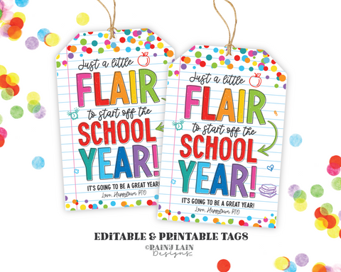 First Day of School Flair Gift Tag, Printable First Day of School Teacher Gift Tag, Teacher Gift Tag from PTO, Downloadable