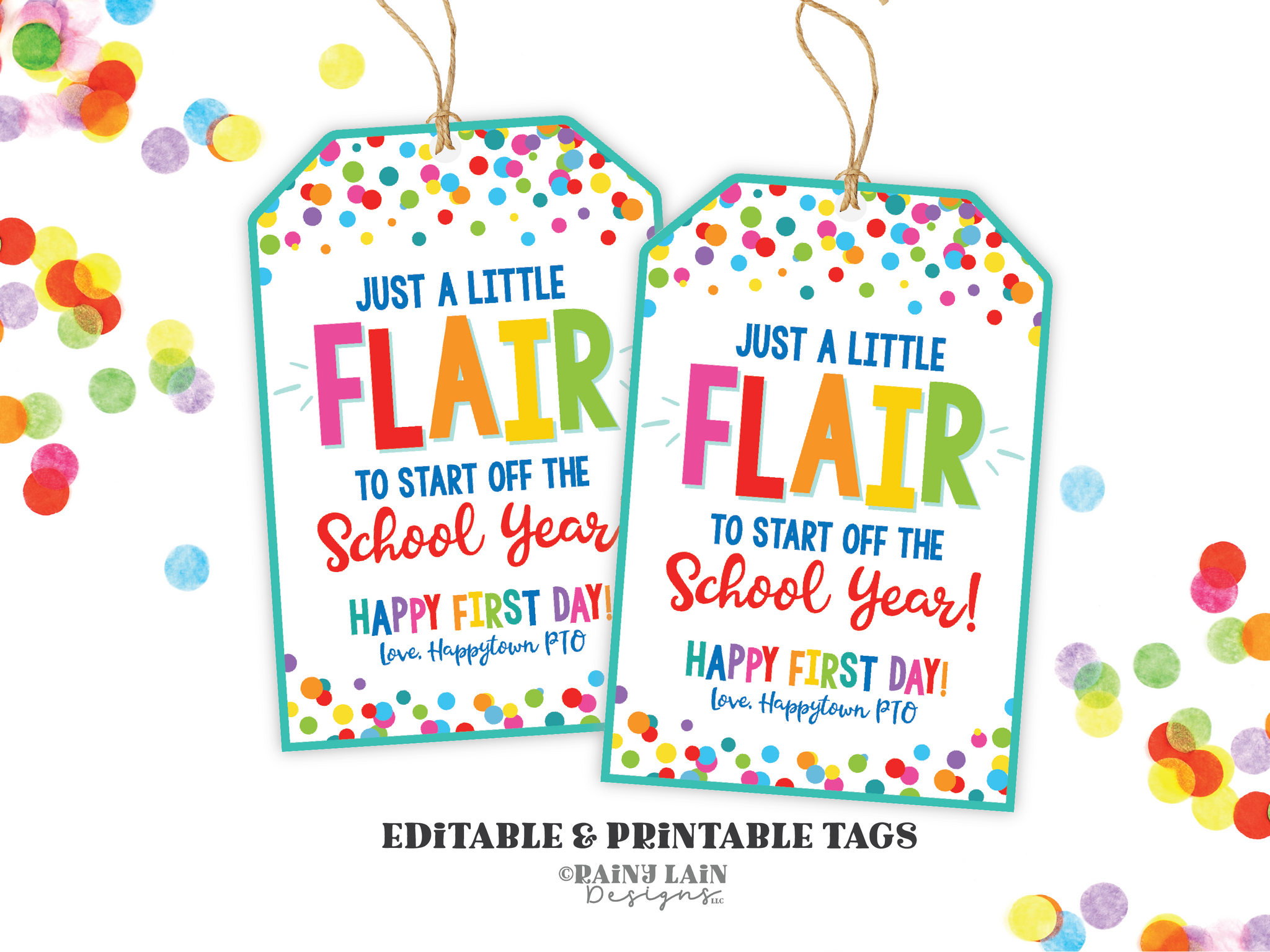 Printable First Day of School Teacher Gift Tag, First Day of School Flair Gift Tag, Teacher Gift Tag from PTO, Downloadable Tag