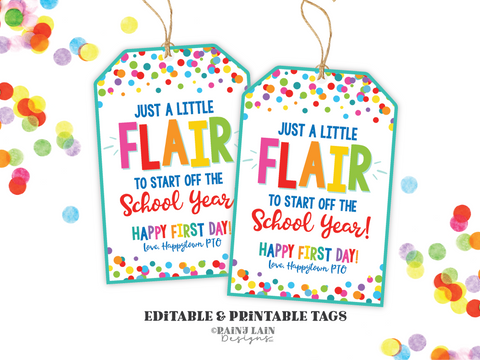 Printable First Day of School Teacher Gift Tag, First Day of School Flair Gift Tag, Teacher Gift Tag from PTO, Downloadable Tag