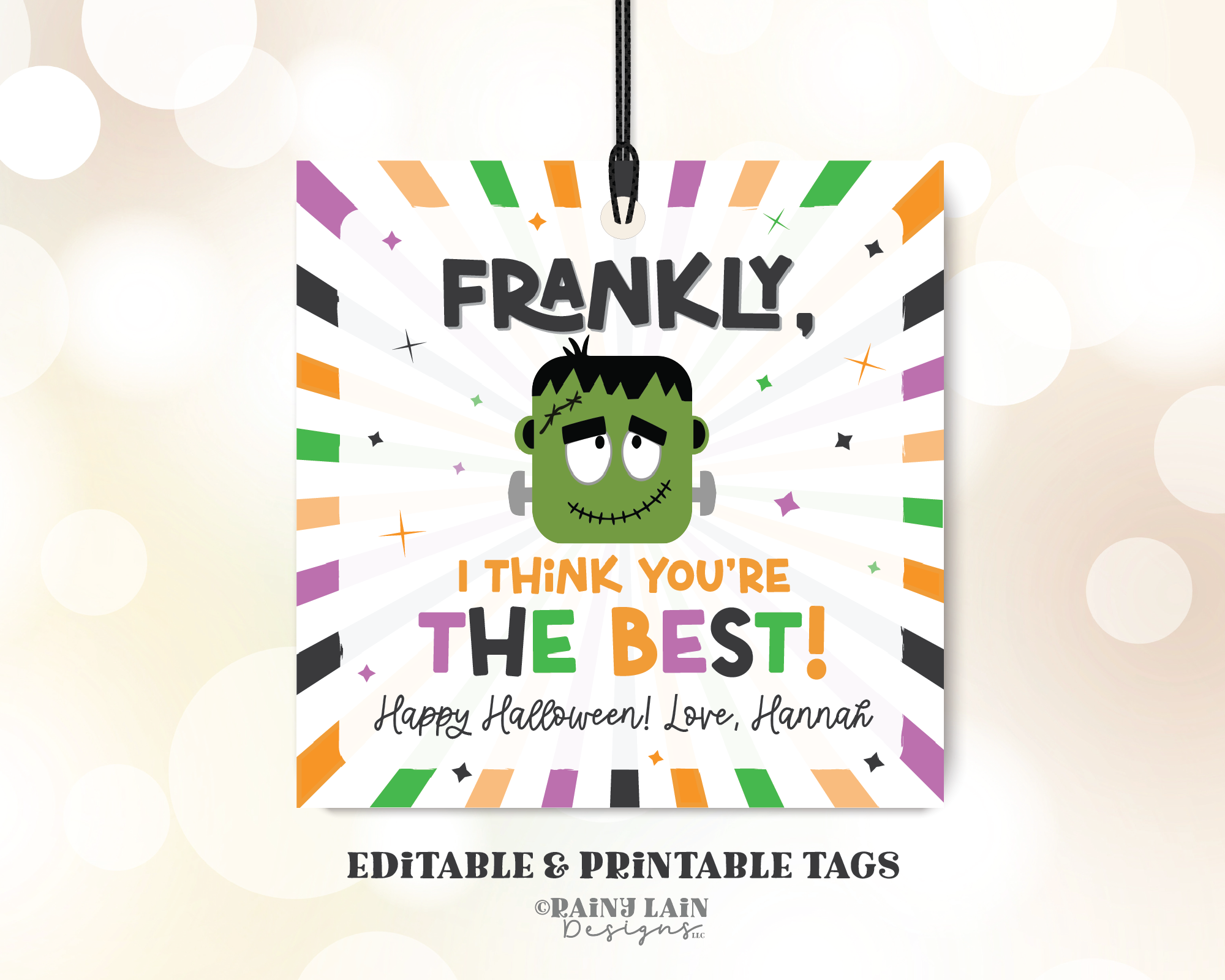 Frankly You're The Best, Editable Halloween Frankenstein Gift Tag, Teacher Student Halloween Appreciation, Trick Or Treat, Digital Download