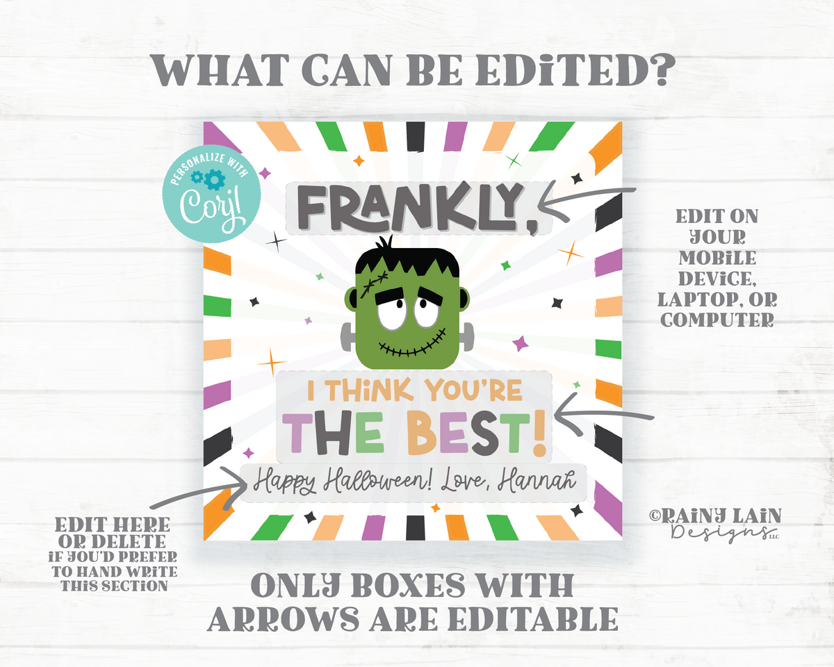 Frankly You're The Best, Editable Halloween Frankenstein Gift Tag, Tea ...