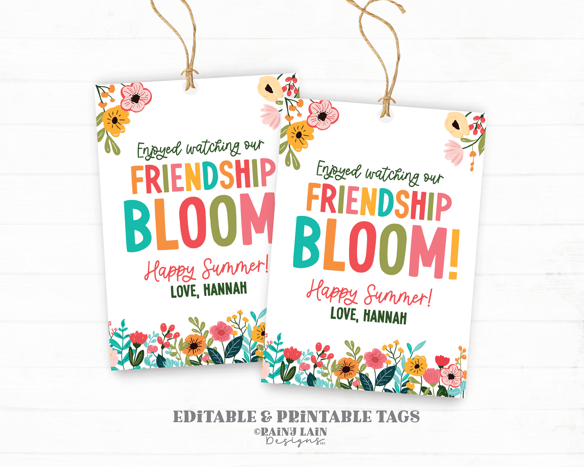 Friendship Bloom Gift Tag, Editable Student Tags, Summer Classmate Gift Tags, Spring Classroom, Flowers, Floral, PTO gift tags