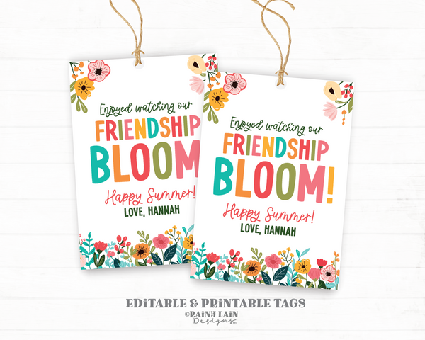 Friendship Bloom Gift Tag, Editable Student Tags, Summer Classmate Gift Tags, Spring Classroom, Flowers, Floral, PTO gift tags