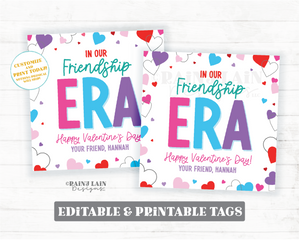 Friendship Bracelet Valentine, Era, Editable Valentine's Day Tag, Square, Non-Candy Gift Preschool Classroom Printable Digital Download