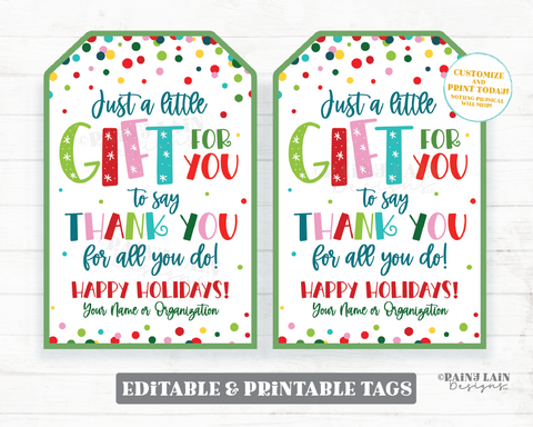 Christmas Gift for you to thank you for all you do Tag Holiday Appreciation Basket Favor Employee Company Staff Teacher Co-worker Kit Set