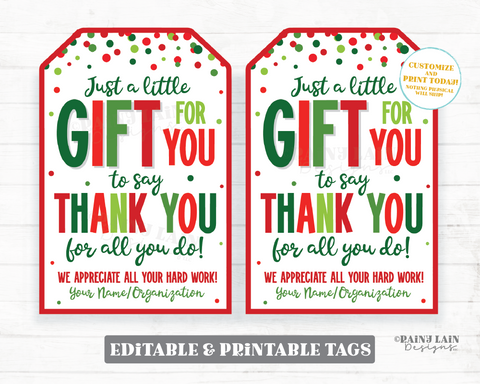 Gift for you thank you for all you do Tag Christmas Appreciation Holiday Basket Favor Employee Company Staff Teacher Co-worker Kit Set