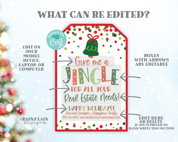 Editable Christmas Referral Gift Tag Template, Give me a Jingle Real Estate Needs, Home Health, Holiday Business Printable, Marketing Pop By