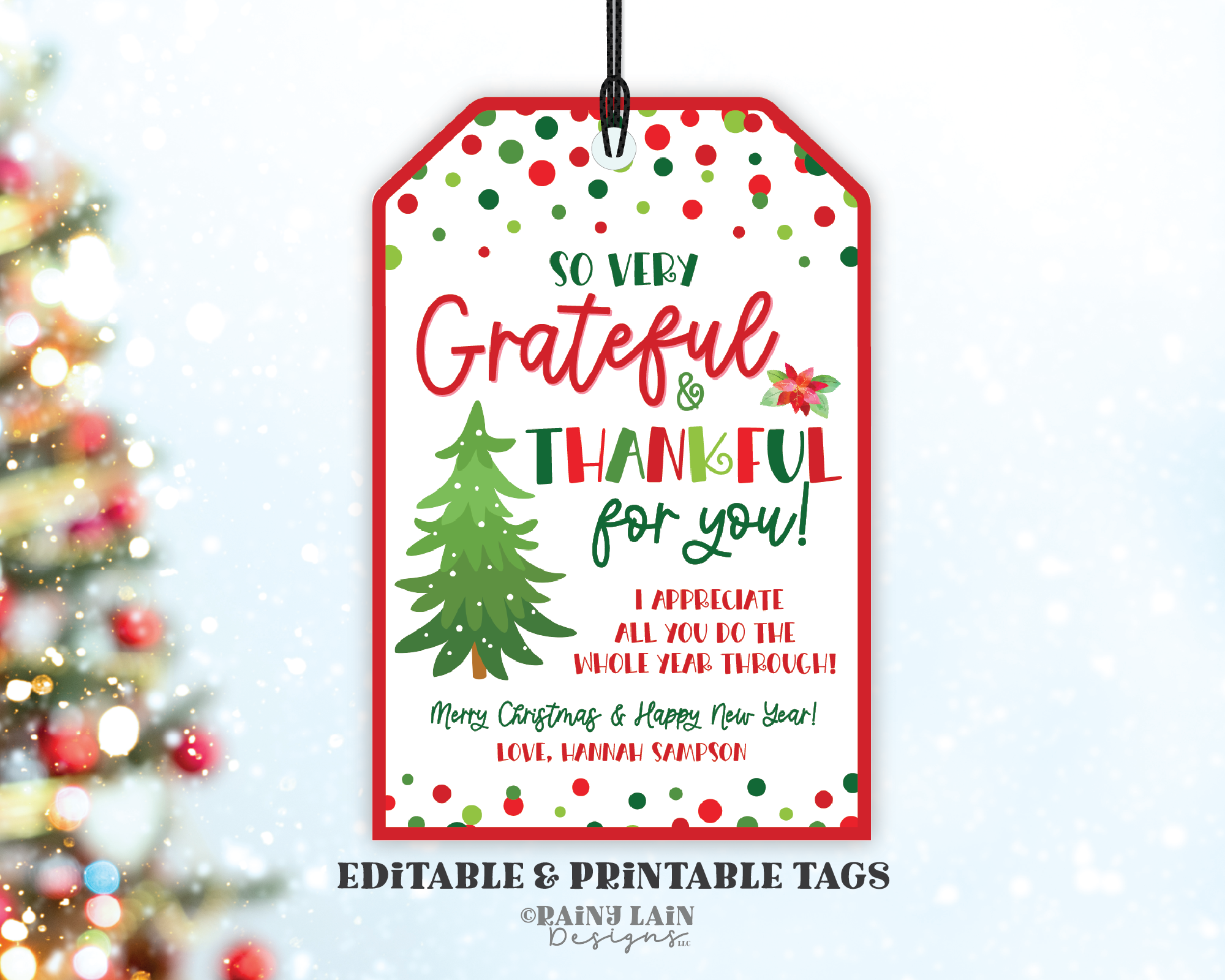 Christmas Thank You Gift Tag, Editable Printable Template, Holiday App – Rainy Lain Designs LLC for Free Printable Christmas Gift Tags Templates