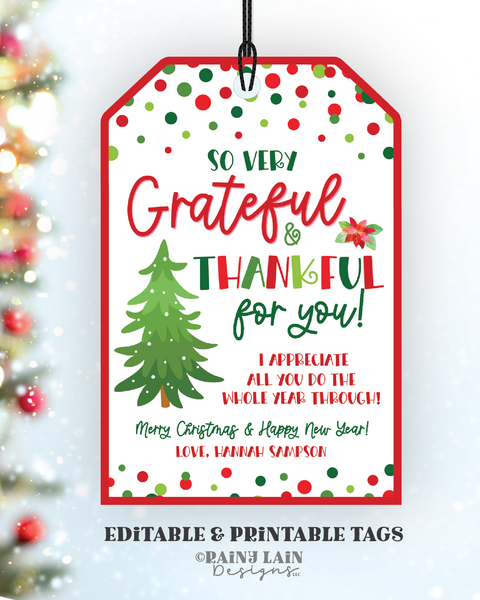 Christmas Thank You Gift Tag, Editable Printable Template, Holiday Appreciation, Staff Employee Teacher Nurse Volunteer School PTO, Confetti