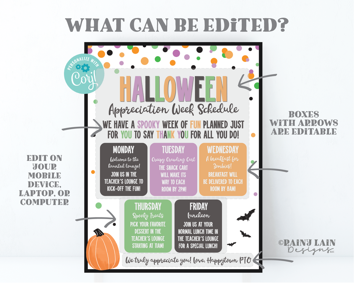 Editable Halloween Appreciation Week Schedule Flyer Itinerary Luncheon ...