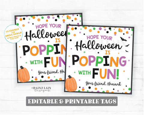 Halloween Pop Gift Tag Square Halloween is Popping with Fun Tag Halloween Fidget Toys Student Classroom Preschool Kids Popcorn Editable Tag