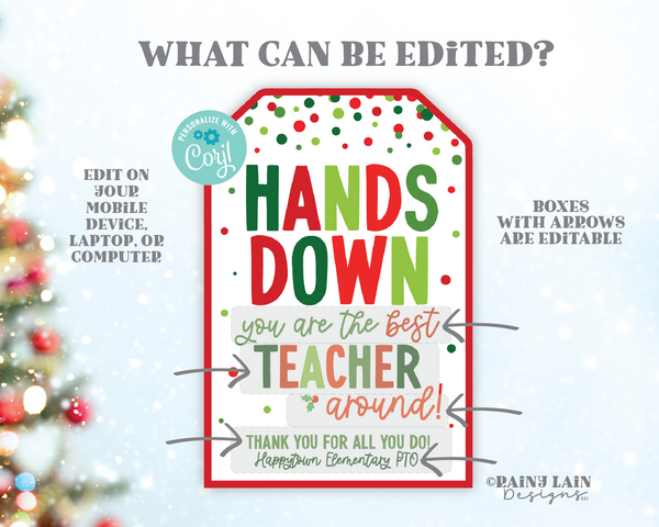 Hands Down Gift Tag, Christmas Soap Gift Tag, Holiday Lotion, Mittens, Gloves, Hand Warmers, Teacher, Staff, Co-worker, Employee, School PTO