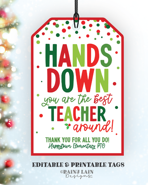 Hands Down Gift Tag, Christmas Soap Gift Tag, Holiday Lotion, Mittens, Gloves, Hand Warmers, Teacher, Staff, Co-worker, Employee, School PTO
