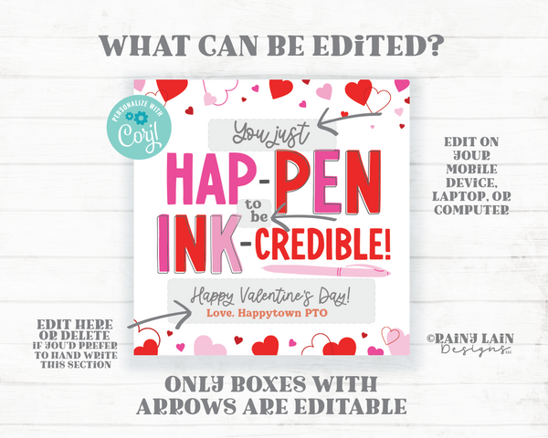 Pen Valentine for Teacher, Teacher Gift Tag from Student, Pen Valentine, Work Valentine, Appreciate, Team, Staff, Employee, Customer, Client
