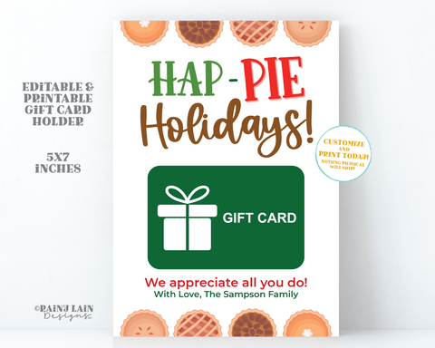 Hap-PIE Holidays Pie Gift Card Holder Christmas Giftcard Holder From Group Office School Employee Realtor Company Staff Teacher PTO PTA