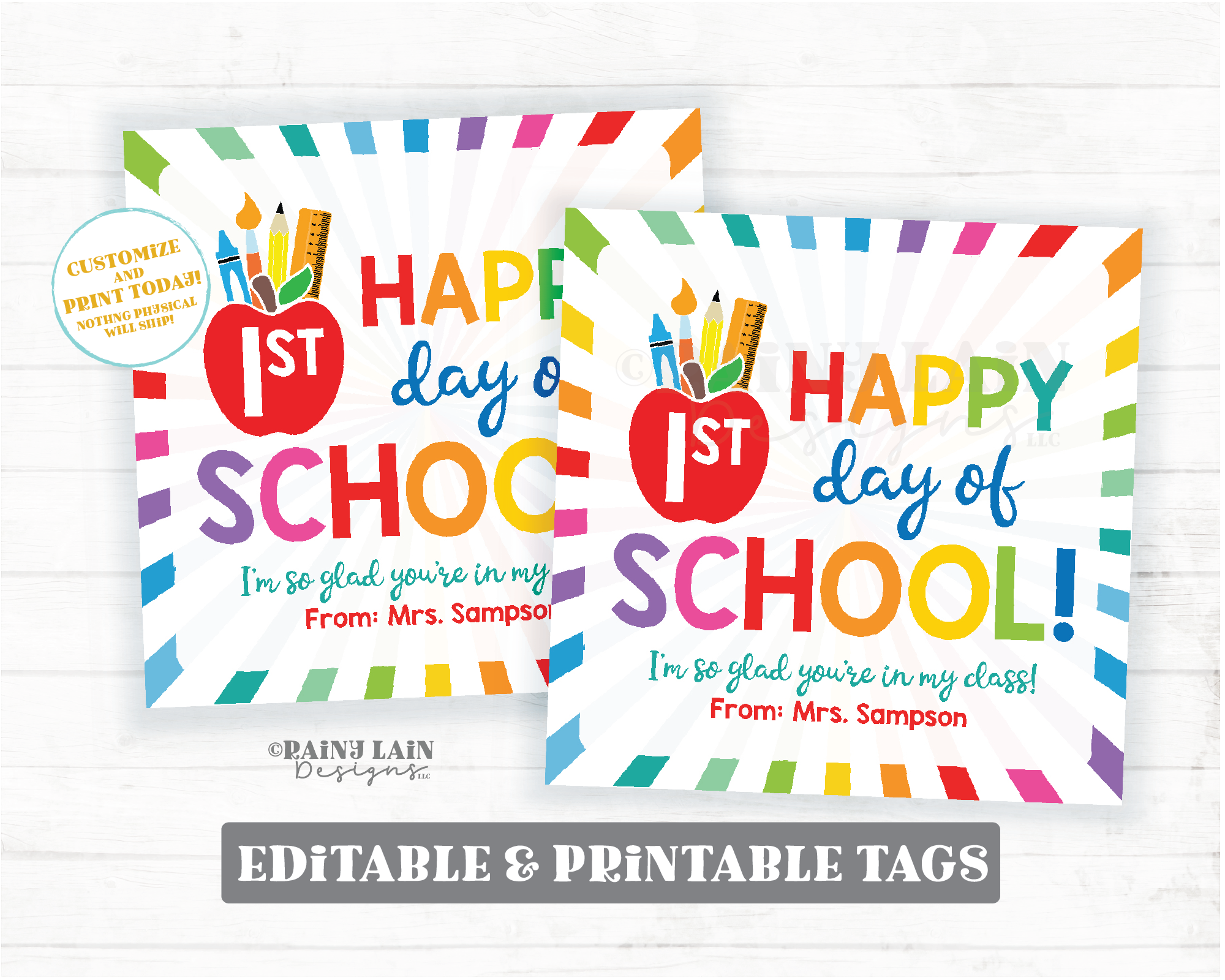 Happy First Day of School Tag Welcome to Kindergarten Preschool ANY Grade Back to School Gift 1st Day PreK TK Student From Teacher Staff PTO