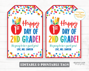 Happy First Day of School Tag Editable 1st Day of School ANY Grade Back to School Gift Classroom Student From Teacher Favor PTO Kindergarten