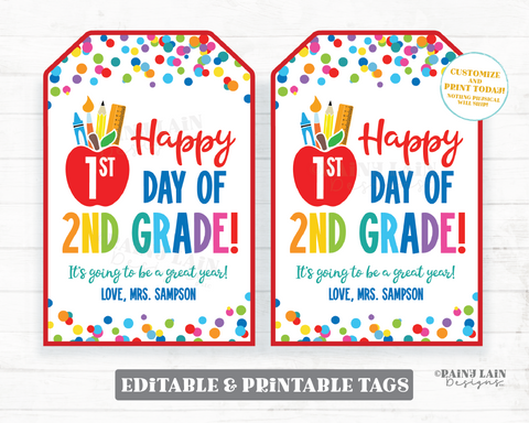 Happy First Day of School Tag Editable 1st Day of School ANY Grade Back to School Gift Classroom Student From Teacher Favor PTO Kindergarten