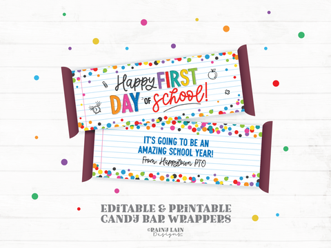 Happy First Day of School Teacher Candy Bar Wrapper Printable, Back to School Chocolate Bar Wrapper, Downloadable Gifts from PTO