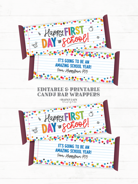 Happy First Day of School Teacher Candy Bar Wrapper Printable, Back to School Chocolate Bar Wrapper, Downloadable Gifts from PTO