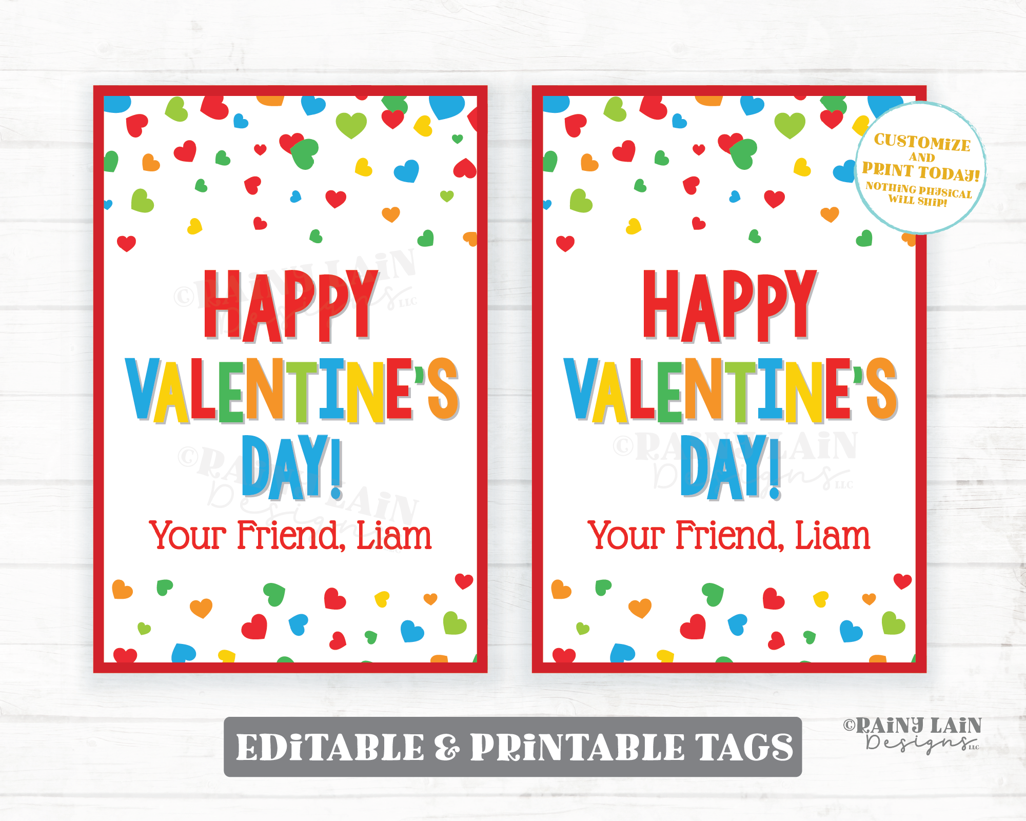 Happy Valentine's Day Tag, Editable Boy Simple Valentine Favor, Preschool, Classroom, Student Gift Printable Kids Ideas