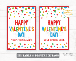Happy Valentine's Day Tag, Editable Boy Simple Valentine Favor, Preschool, Classroom, Student Gift Printable Kids Ideas