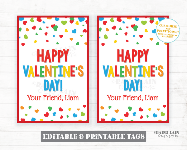 Happy Valentine's Day Tag, Editable Boy Simple Valentine Favor, Preschool, Classroom, Student Gift Printable Kids Ideas