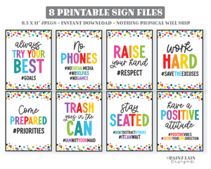 Printable Hashtag Signs, Posters for Bulletin Board, Classroom Rules, Expectations, Decoration, Decor, Middle High School Teacher