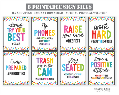 Printable Hashtag Signs, Posters for Bulletin Board, Classroom Rules, Expectations, Decoration, Decor, Middle High School Teacher