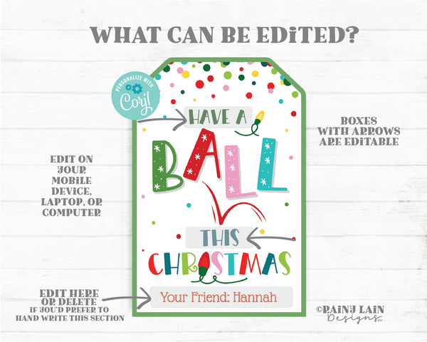 Have a Ball This Christmas Tags Holiday Bouncy Ball Gift Beach Ball Winter Break Classmate Preschool Classroom Kids Friend