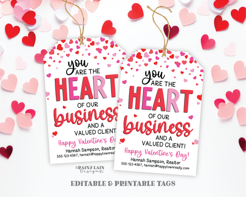 Customer Valentine Customer Appreciation, Realtor Valentine Tag, Valentine Pop-by Tag, Referral Gift Tag, Real Estate, Realtor Marketing Tag