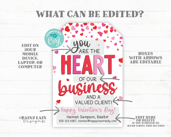 Customer Valentine Customer Appreciation, Realtor Valentine Tag, Valentine Pop-by Tag, Referral Gift Tag, Real Estate, Realtor Marketing Tag