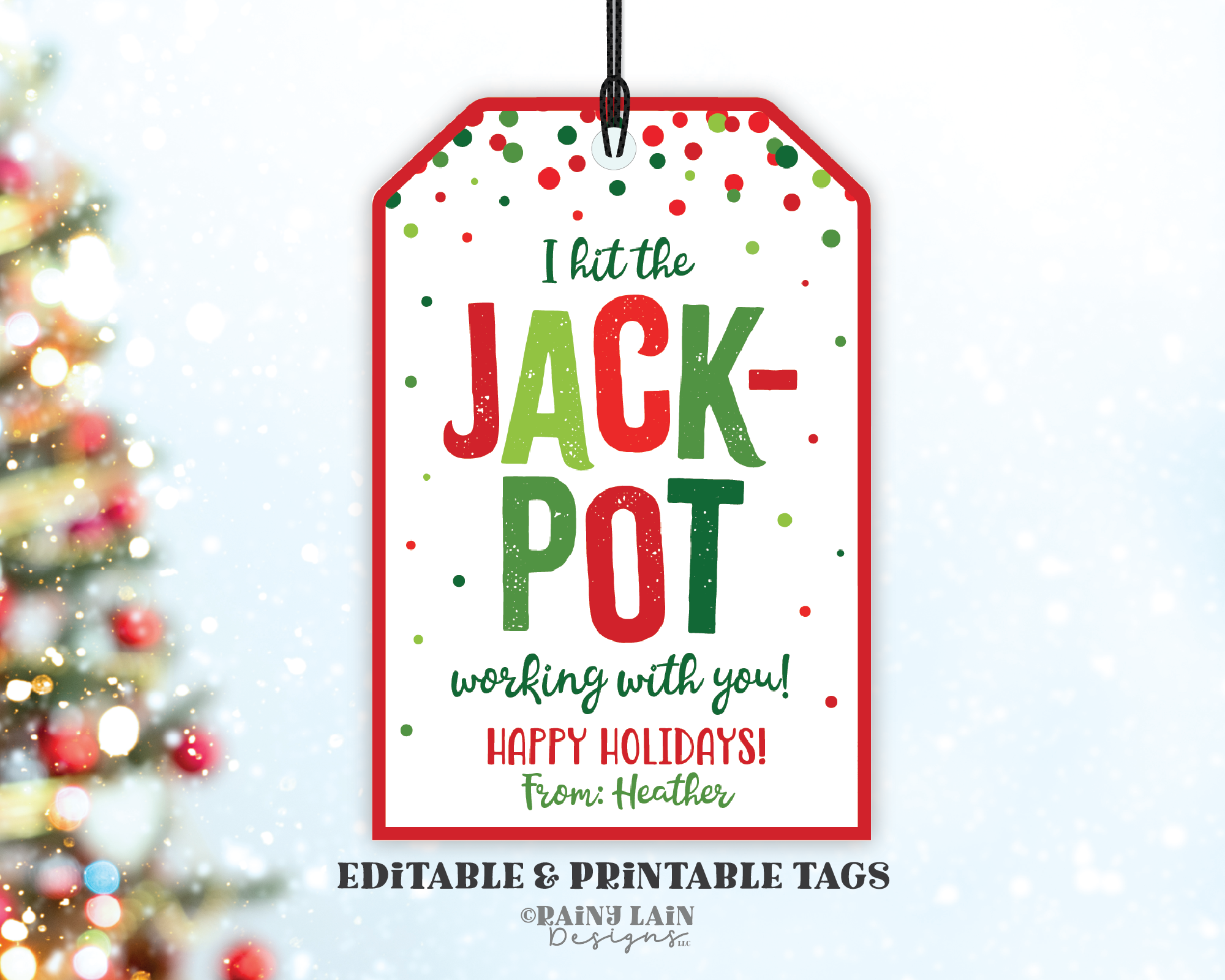 Hit the Jackpot Working With You Happy Holidays Tag Christmas Lottery Ticket Lotto Co-Worker Teacher Staff Employee PTO Gift Idea