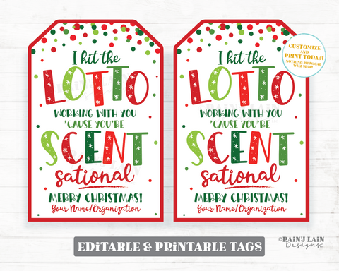 Hit the lotto You're the scent-sational tag Christmas Lottery Ticket Candle Essential Oils Co-Worker Teacher Staff Employee Gift Idea