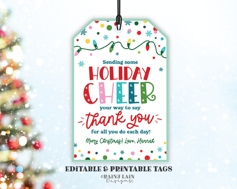 Christmas Thank you Tag, Holiday Appreciation Gift, Cheer Your Way, Favor, Staff, Employee, Teacher, Sweet, Appreciate, School PTO, Editable