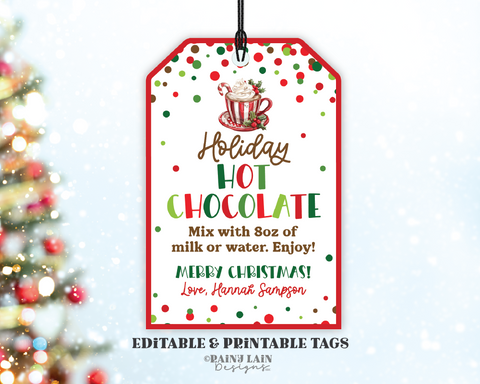 Holiday Hot Chocolate Gift Tag, Christmas Cocoa, Appreciation, Thank You, Favor Friend Neighbor Employee Staff Teacher Homemade Classmate