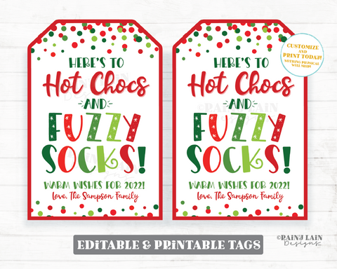 Hot Chocs and Fuzzy Socks Tag Christmas Hot Chocolate Cocoa Holiday Gift Set Warm Cozy Teacher Staff Employee Friend Co-Worker PTO