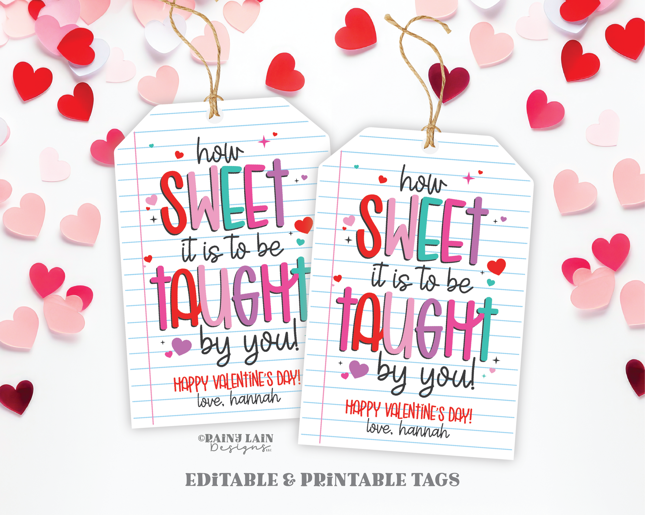 Teacher gift tag from student, Teacher Valentine Gift Tag, How Sweet it is to be Taught by you Valentine's Day gift tag