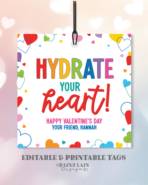 Hydrate Your Heart, Valentine's Day Hydration Packet Tag, Hydration Valentine, Classroom Exchange Non Candy, Middle School, Tween Valentine