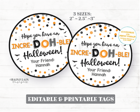 Incre-DOH-ble Halloween Tags Doh Favor Play Dough Preschool Classmate Classroom Printable Kids Playdough Student Editable Tags