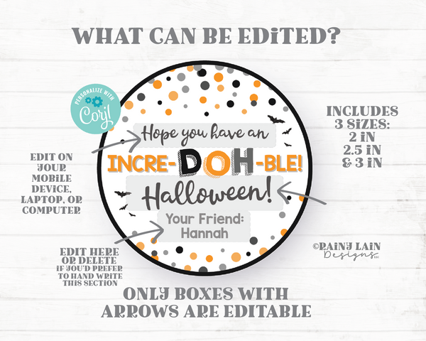 Incre-DOH-ble Halloween Tags Doh Favor Play Dough Preschool Classmate Classroom Printable Kids Playdough Student Editable Tags