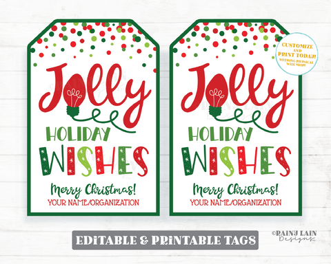 Jolly Holiday Wishes Tag Christmas Treat Holiday Gift Appreciation Favor Employee Company Staff Teacher Thank you Sweet Neighbor