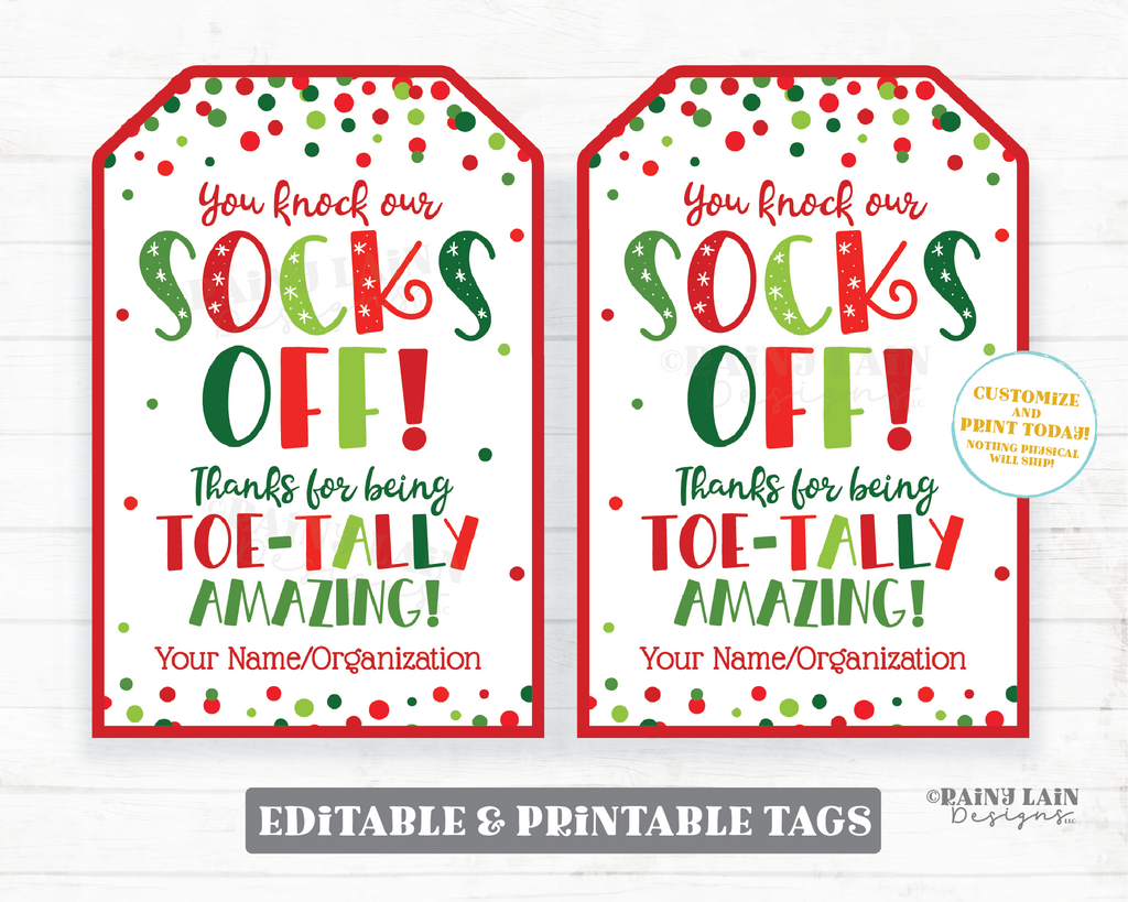 You Knock Our Socks Off Christmas Tag Thanks for Being Toe-Tally Amazi – Rainy Lain Designs LLC you-knock-our-socks-off-christmas-tag-thanks-for-being-toe-tally-amazi-rainy-lain-designs-llc