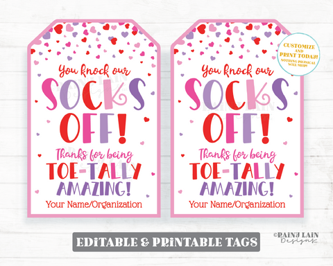 You Knock Our Socks Off Valentine's Day Gift Tag, Toe-Tally Amazing, Socks, Nail Polish, Spa, Foot Care Valentine Teacher, Co-Worker