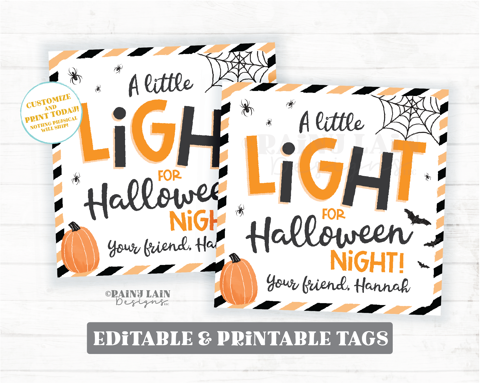 A little Light for Halloween Night Tags Halloween Trick or Treat Tags – Rainy Lain Designs LLC for A Little Light For Halloween Night Free Printable